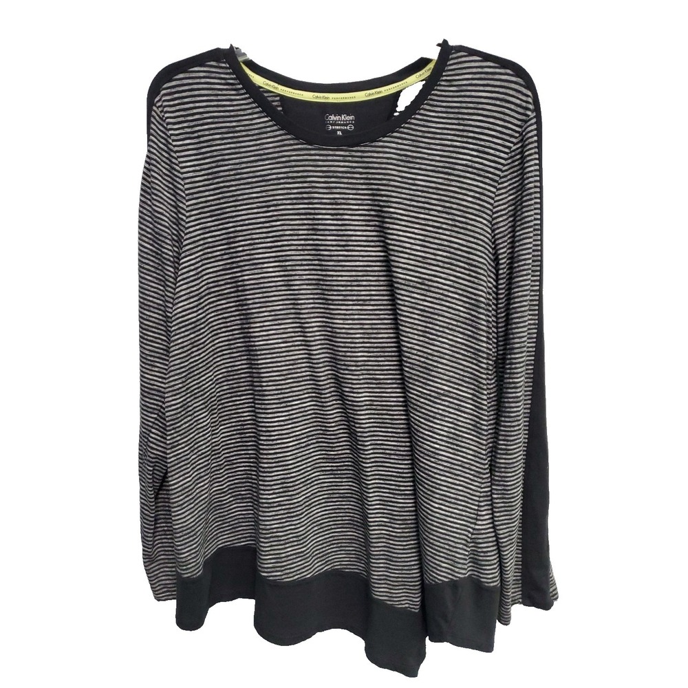 Calvin Klein Performance Womens Long sleeve Black/Gray Striped Shirt Size XL